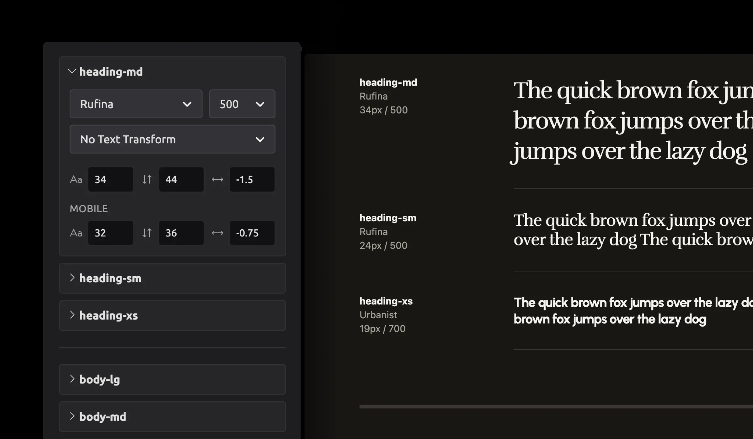 Theme editor UI screenshot