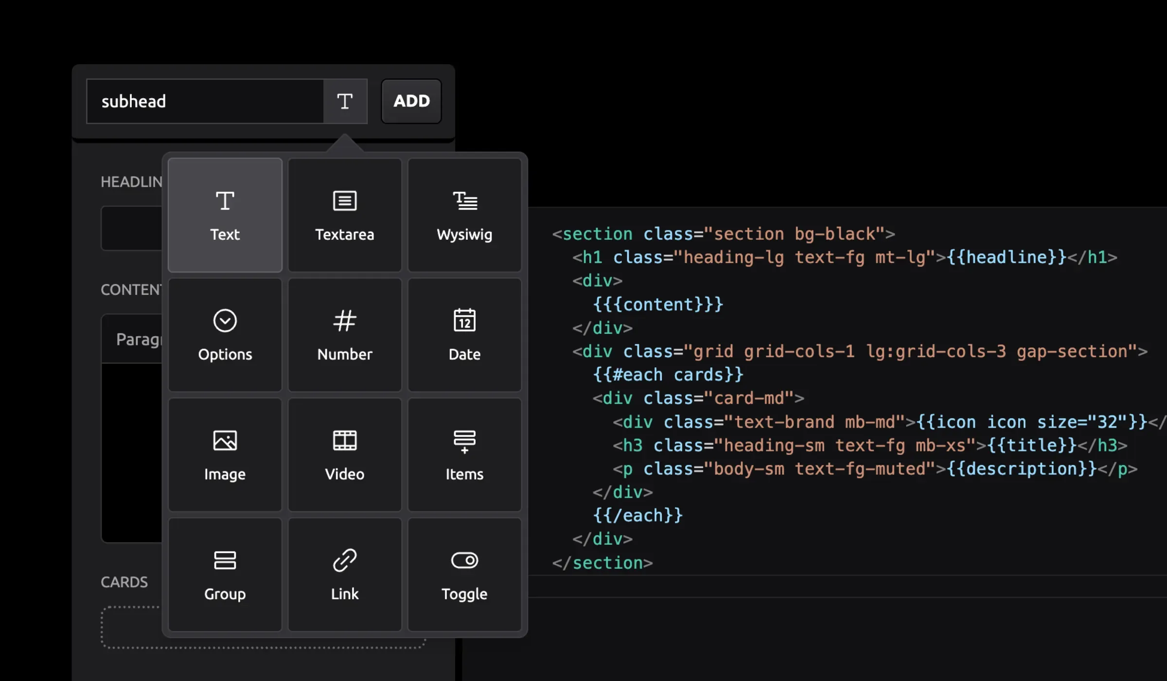 Block editor UI screenshot
