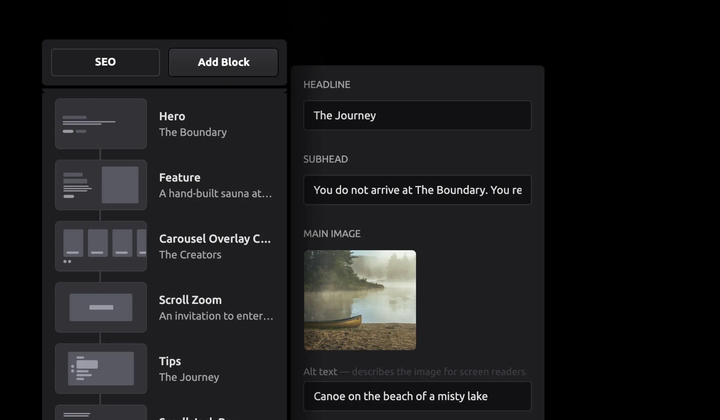 Content editor UI screenshot